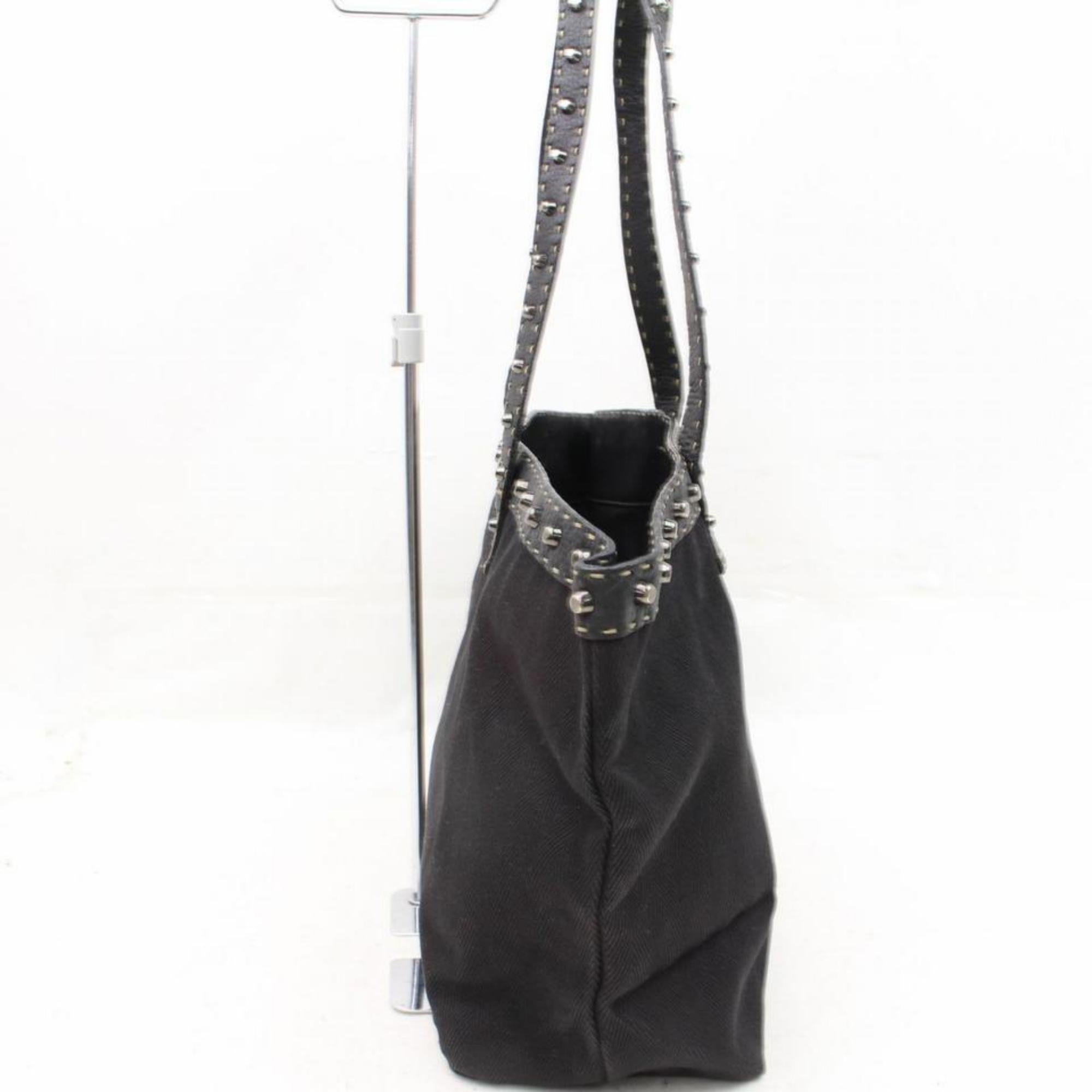 Fendi Studded Selleria 865883 Black Canvas Tote For Sale 2