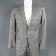 FENDI Größe 44 / IT 54 Regular Glen Plaid Zwei-Knöpfe-Anzug aus grauer Wolle
