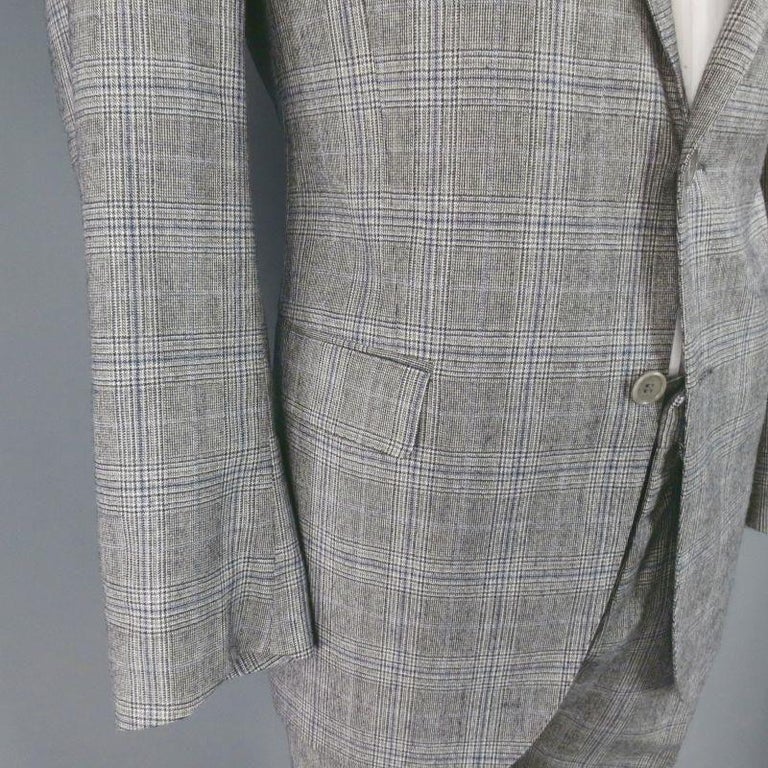 FENDI Size 44 / IT 54 Regular Glen Plaid Two Button Grey Wool Suit at ...
