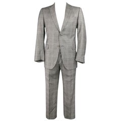 FENDI Size 44 / IT 54 Regular Glen Plaid Two Button Grey Wool Suit