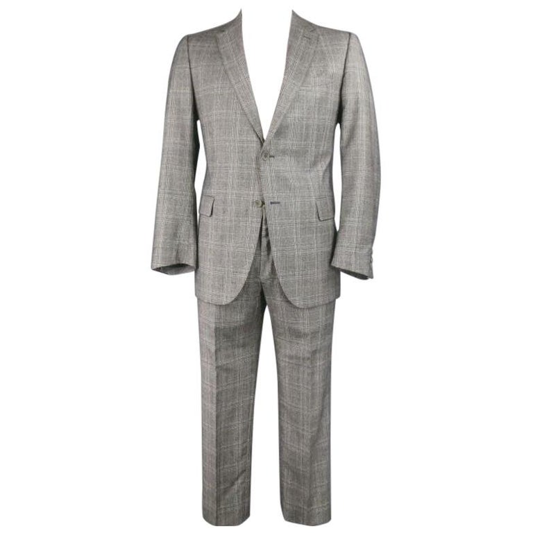 FENDI Suit - Size 44 / IT 54 Regular Glen Plaid Two Button Grey Wool
