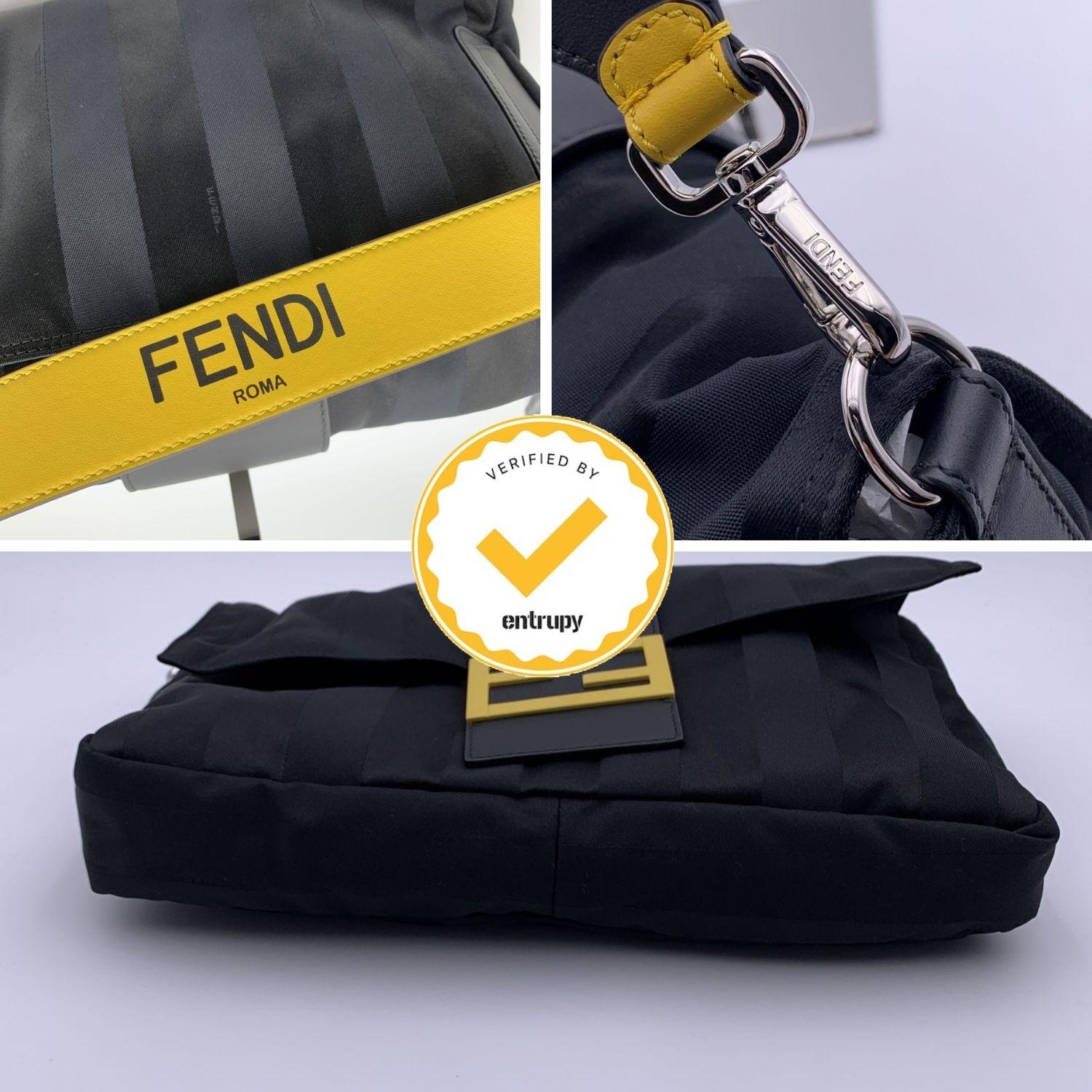 Fendi Sunflower Black Striped Canvas Large Baguette Bag In New Condition In Rome, Rome