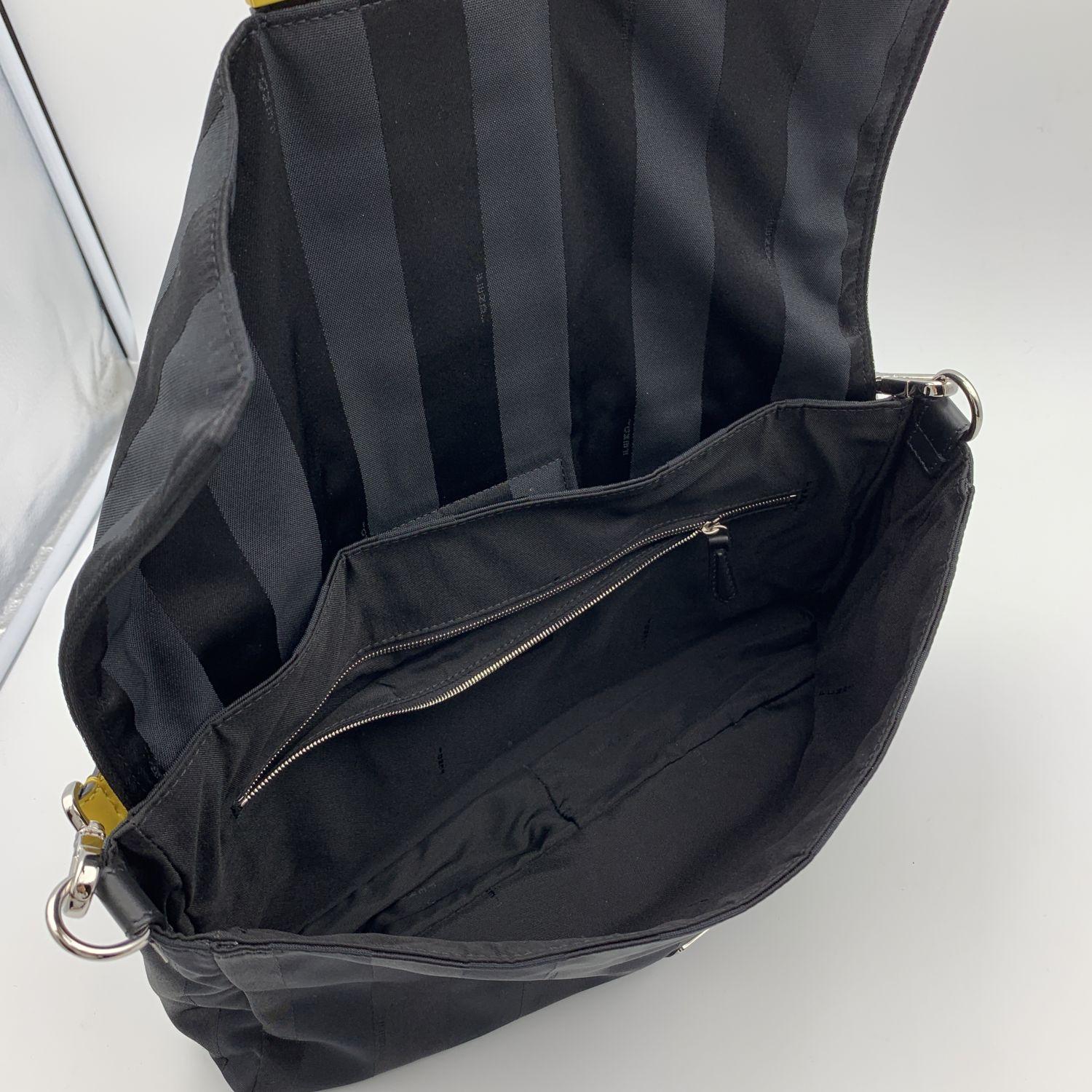Women's Fendi Sunflower Black Striped Canvas Large Baguette Bag