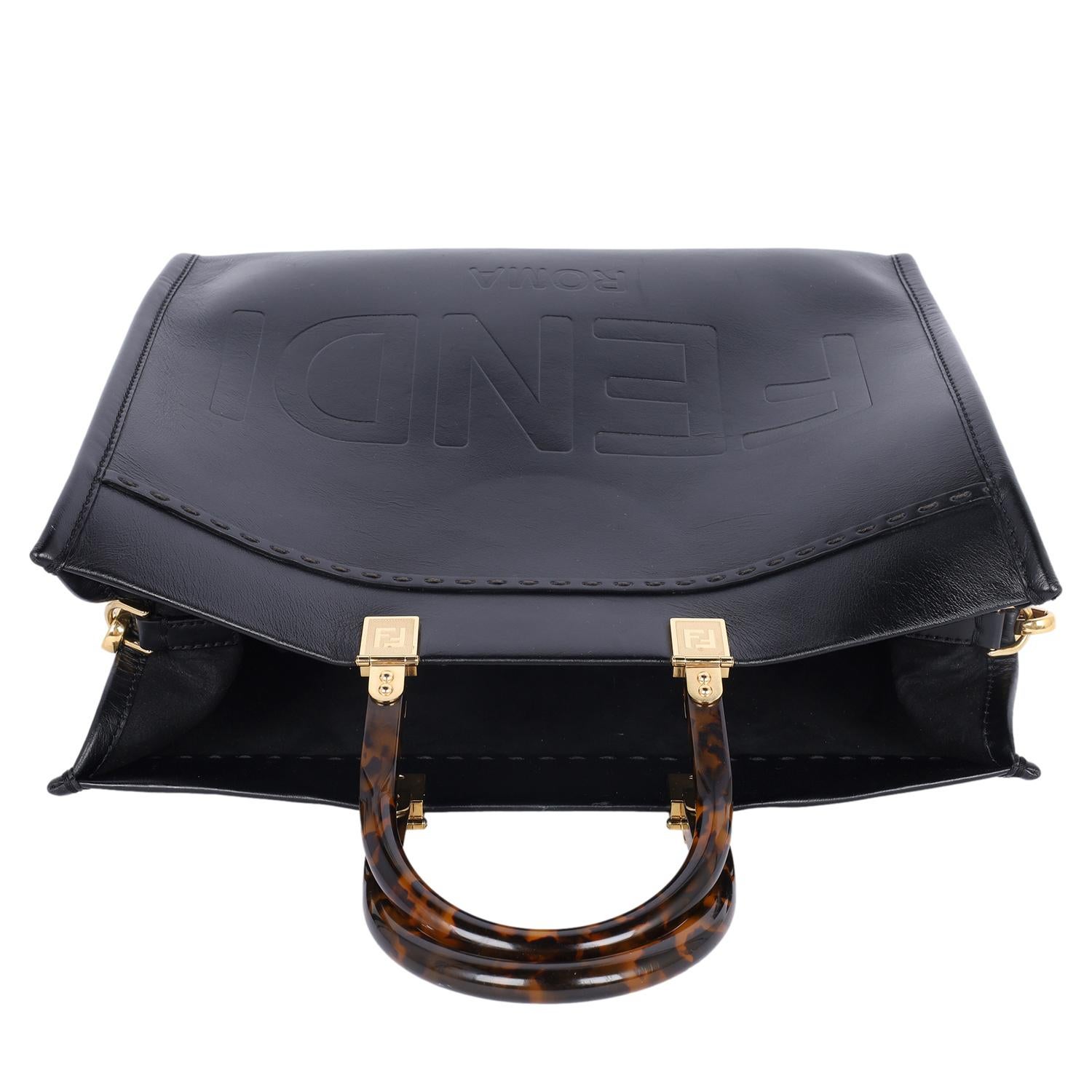 Fendi Sunshine Medium Leather Shopper Tote Black 6