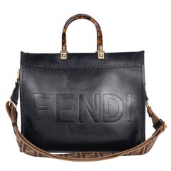 Fendi Sunshine Medium Leather Shopper Tote Black