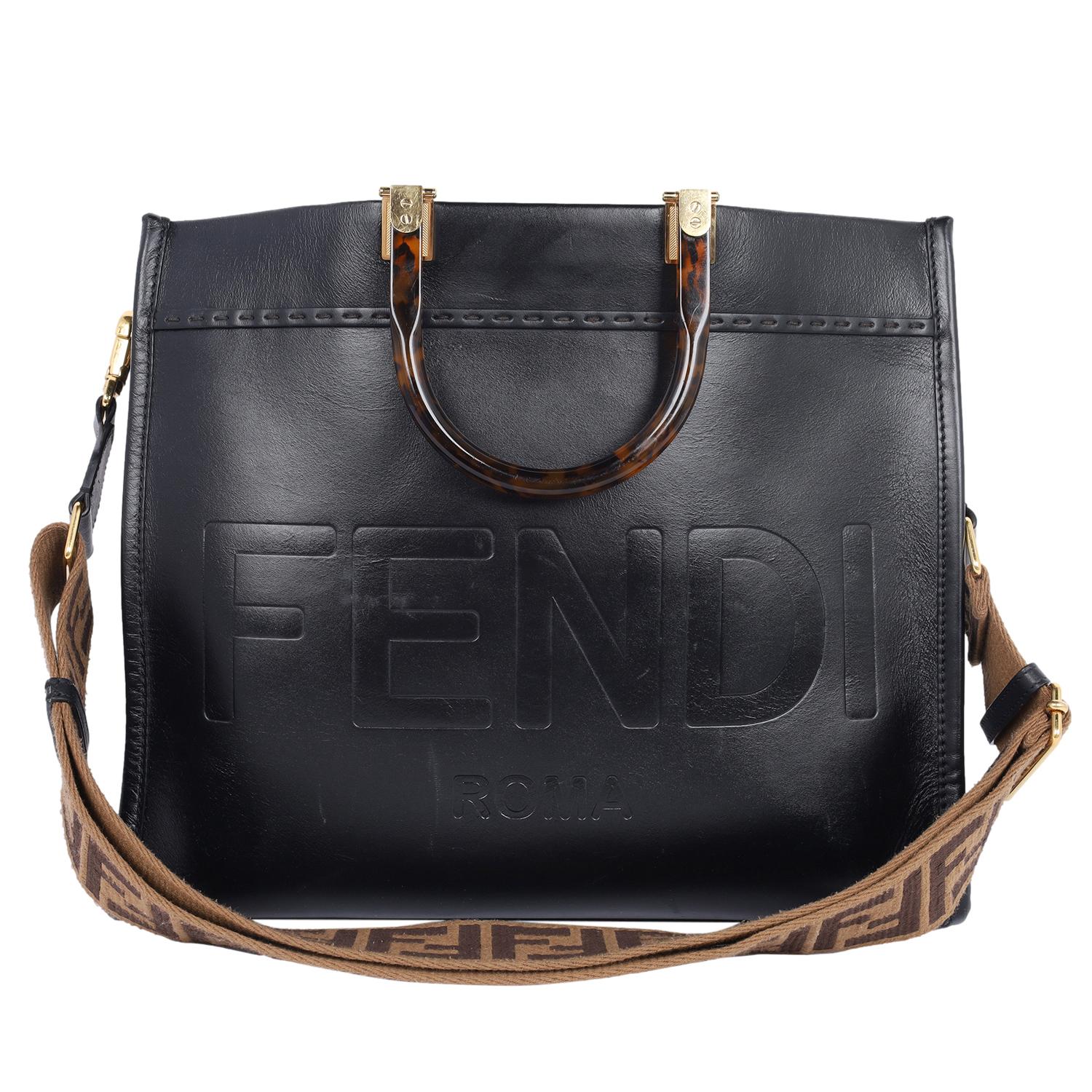 Fendi Sunshine Medium Leather Shopper Tote Black In Fair Condition In Salt Lake Cty, UT