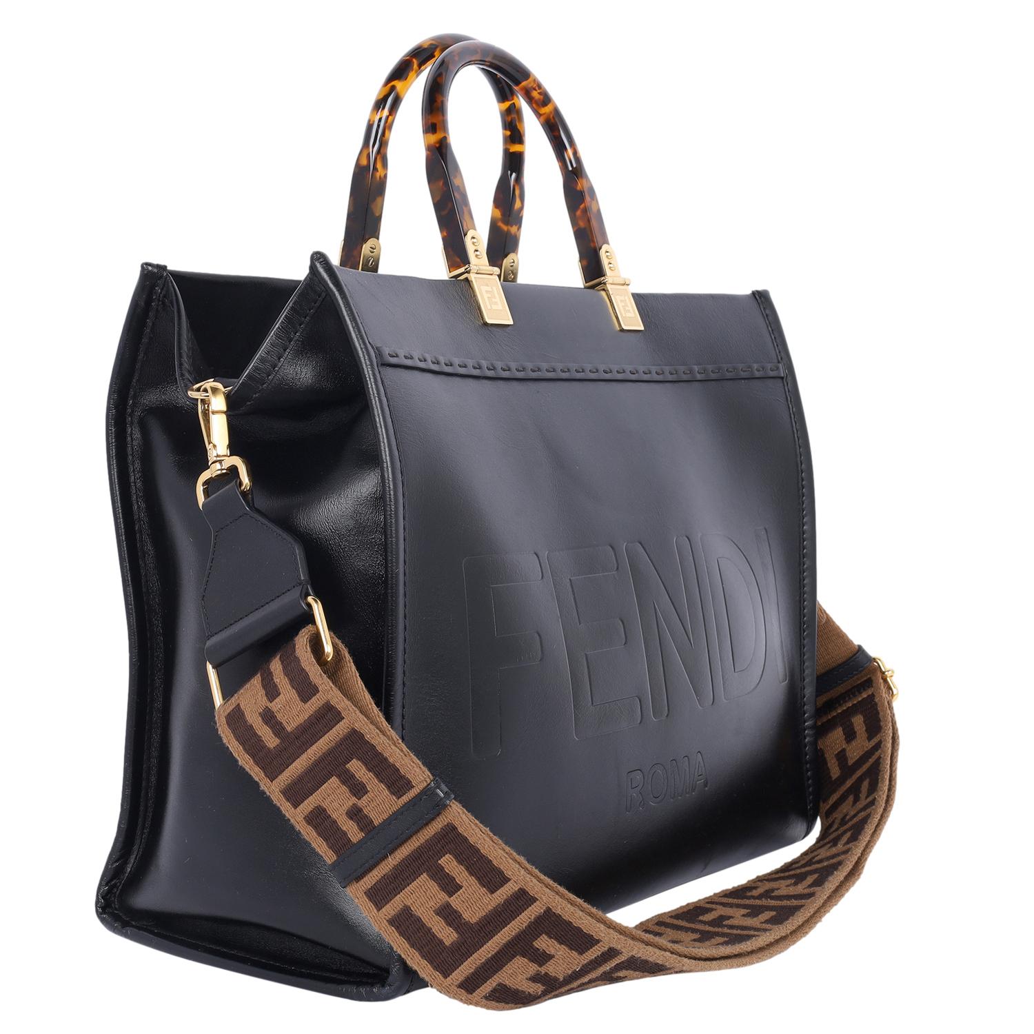 Fendi Sunshine Medium Leather Shopper Tote Black 1
