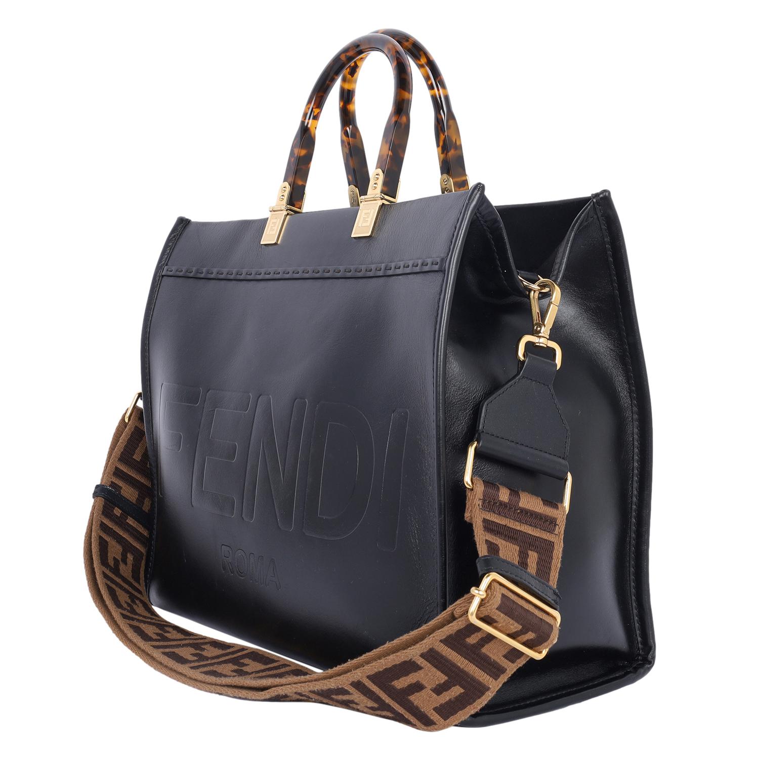 Fendi Sunshine Medium Leather Shopper Tote Black 2