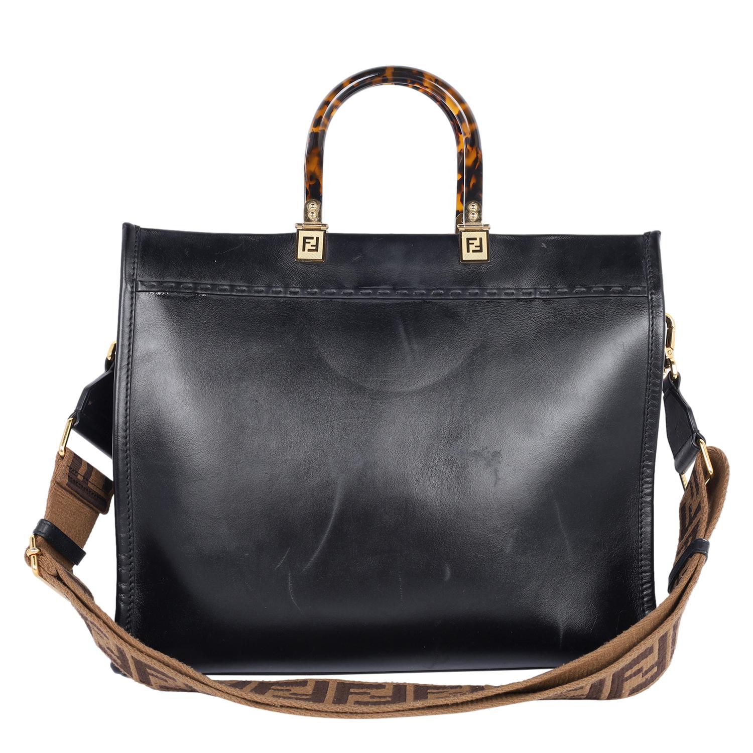 Fendi Sunshine Medium Leather Shopper Tote Black 3