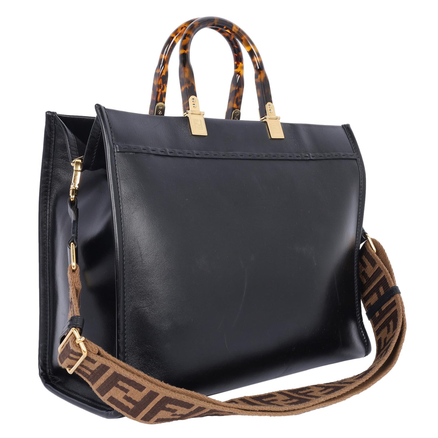 Fendi Sunshine Medium Leather Shopper Tote Black 4