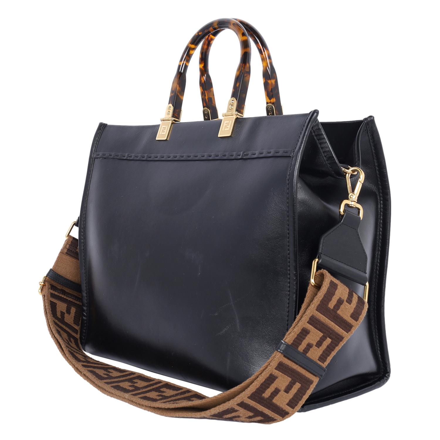 Fendi Sunshine Medium Leather Shopper Tote Black 5