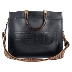 Fendi Sunshine Medium Leather Shopper Tote Noir
