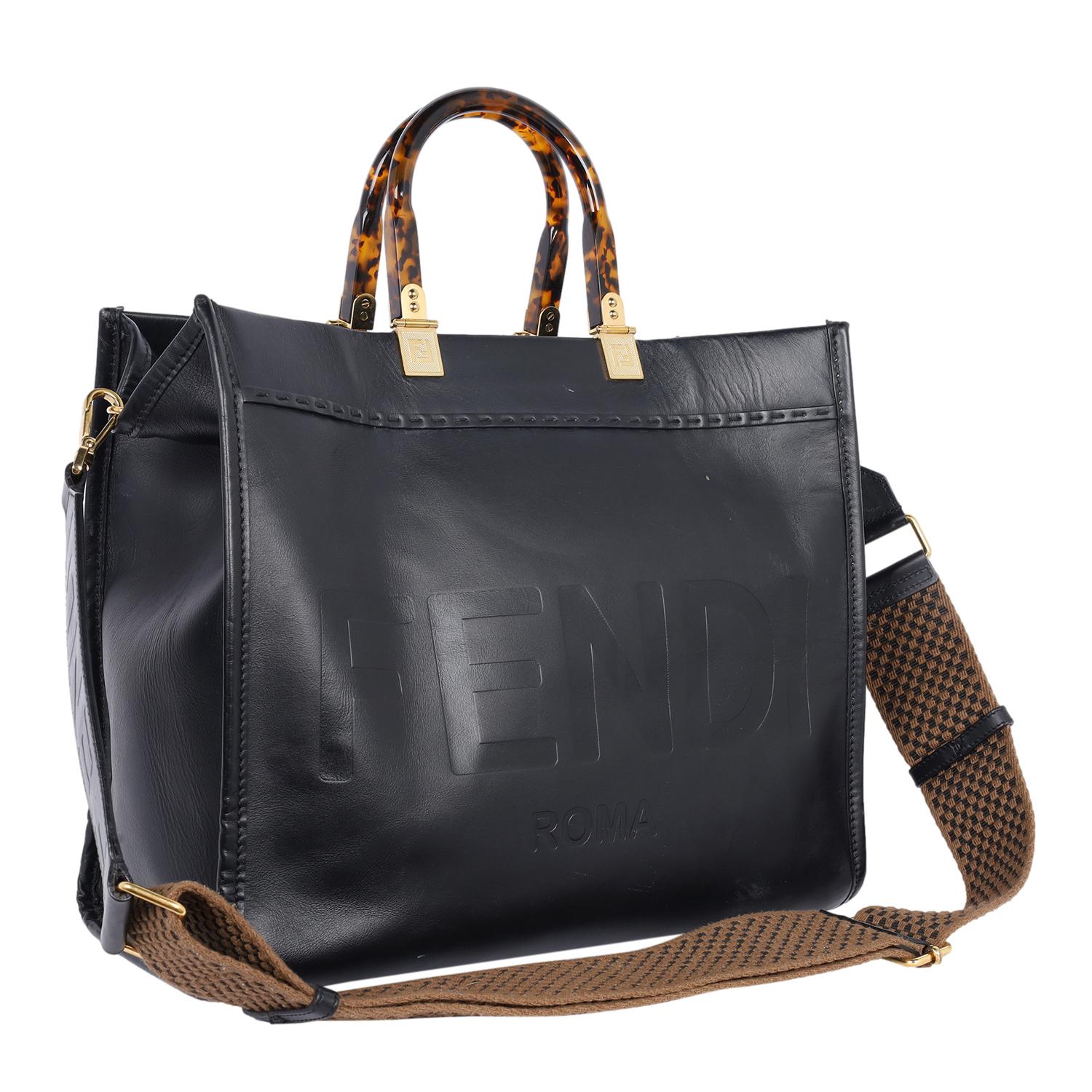 Fendi Sunshine Medium Leather Shopper Tote Black In Good Condition In Salt Lake Cty, UT