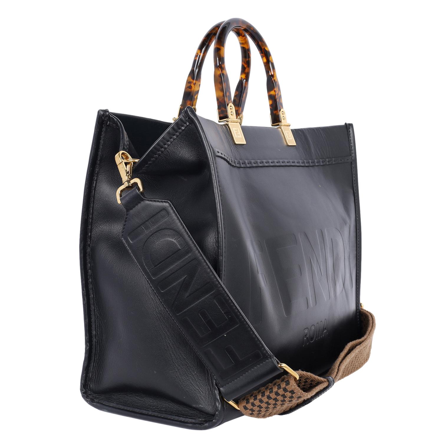 Women's Fendi Sunshine Medium Leather Shopper Tote Black