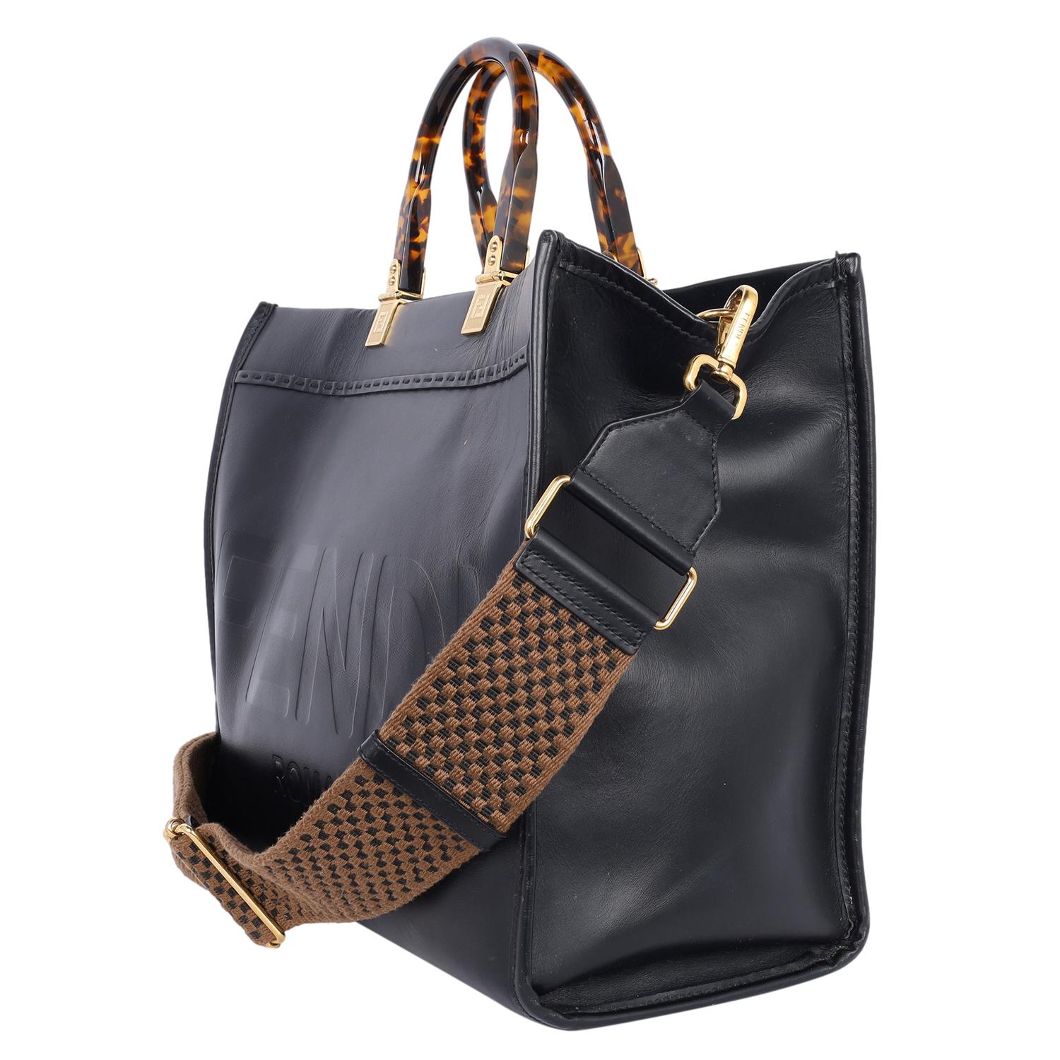 Fendi Sunshine Medium Leather Shopper Tote Black 1