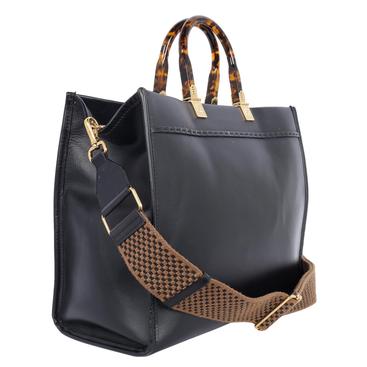 Fendi Sunshine Medium Leather Shopper Tote Black 2