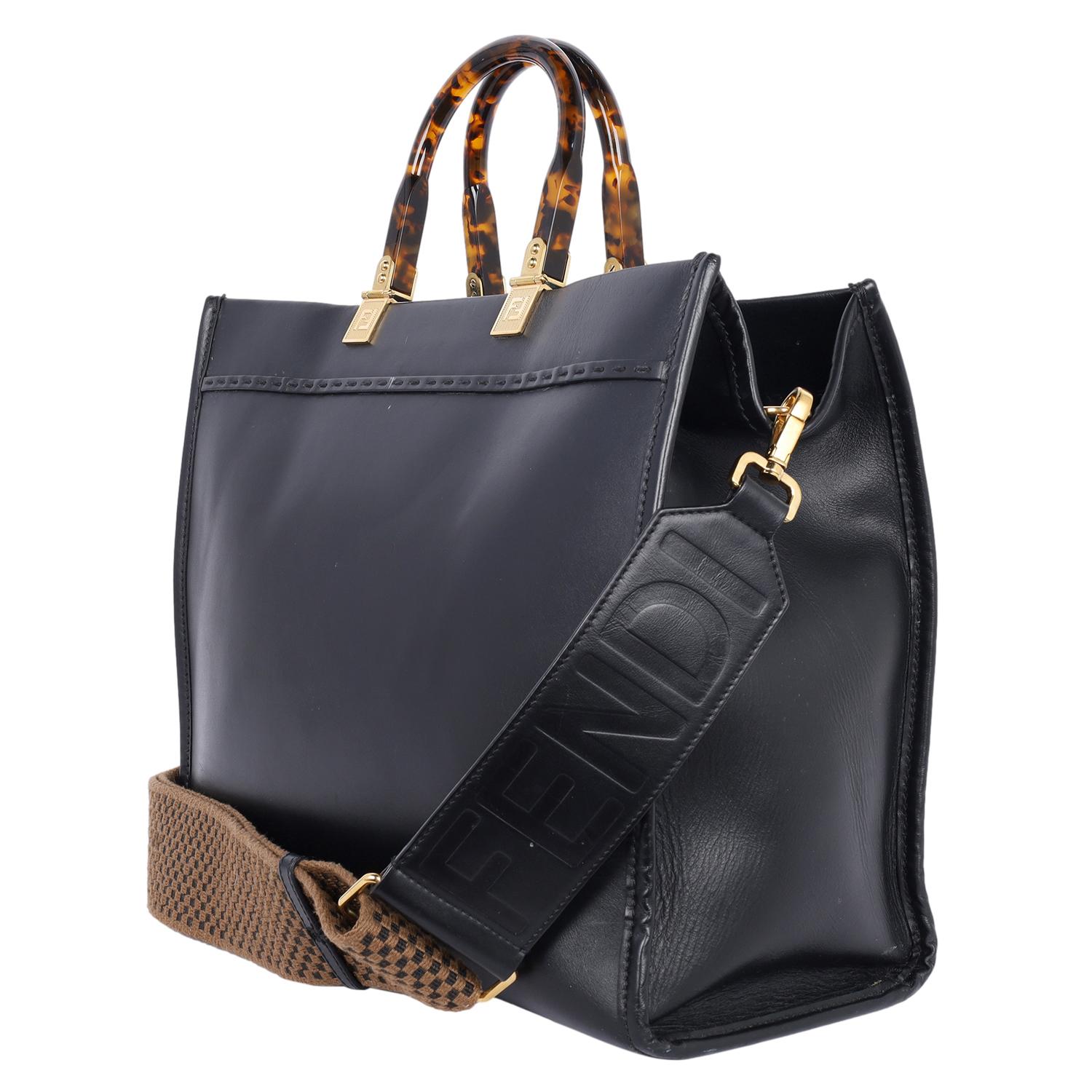 Fendi Sunshine Medium Leather Shopper Tote Black 3