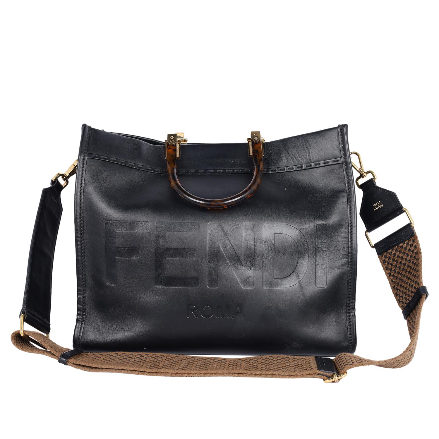 Fendi Sunshine Medium Leather Shopper Tote Black 4