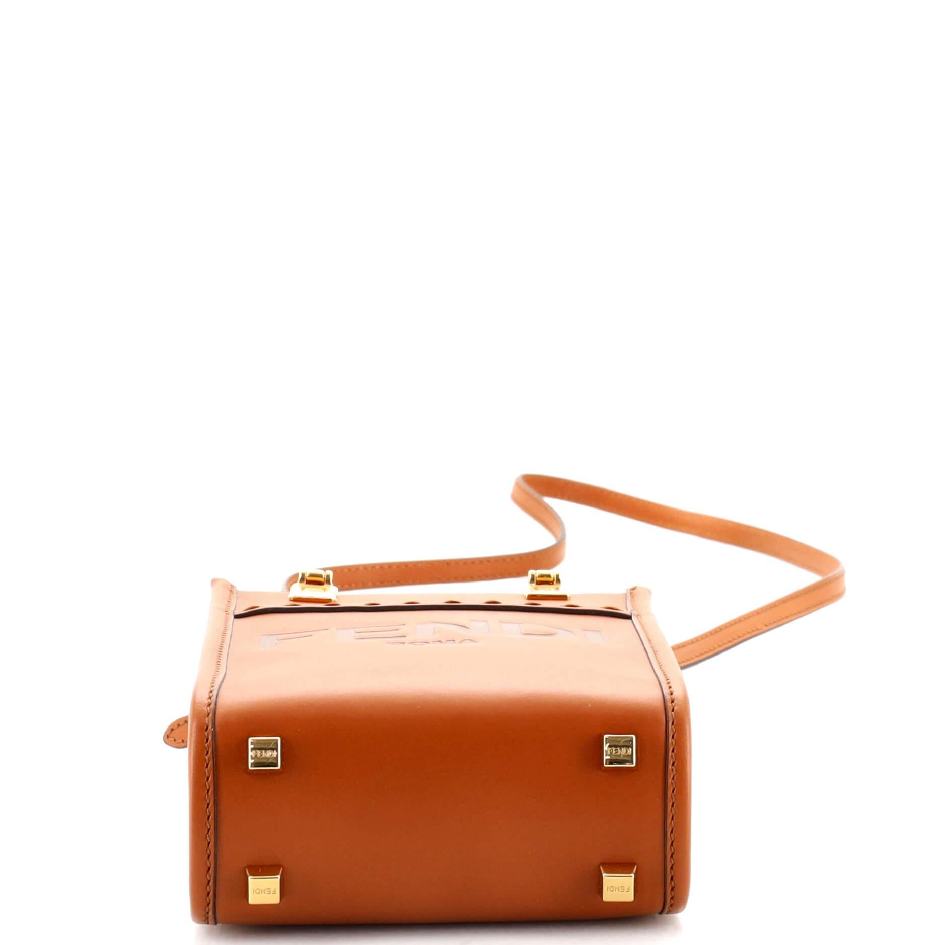 Brown Fendi Sunshine Shopper Tote Leather Mini