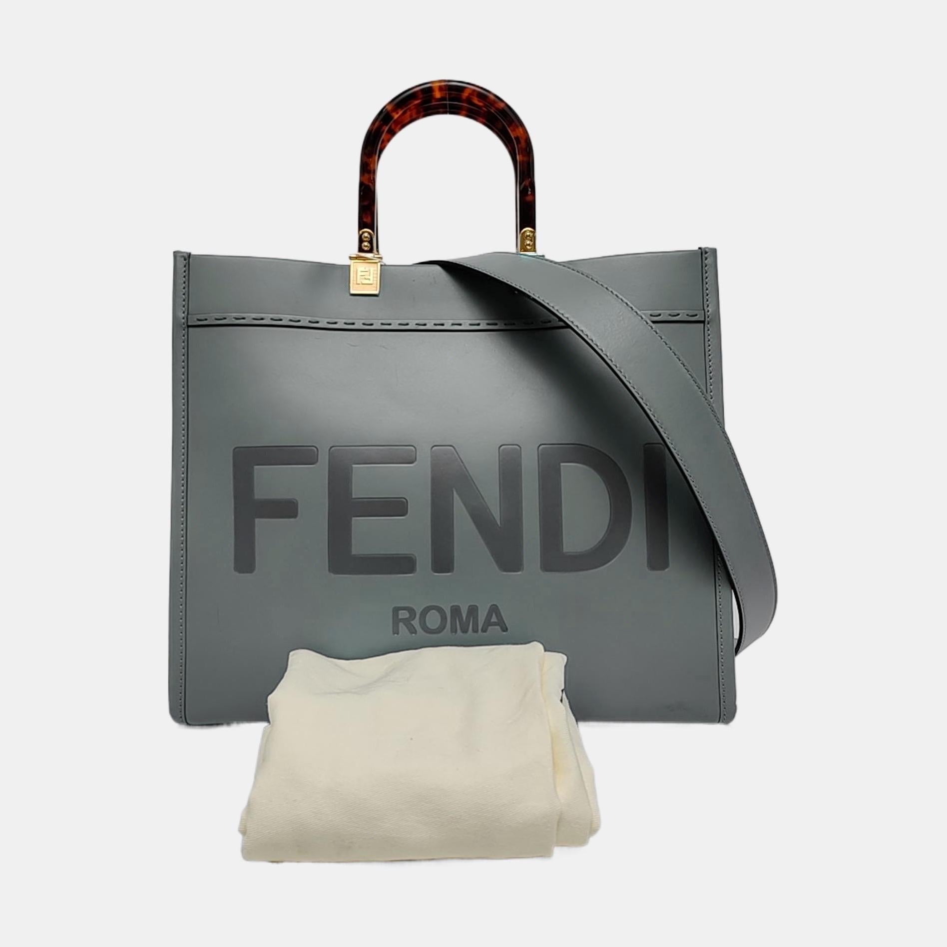 Fendi Sunshine Tote Medium Greyish Blue Top Handle Bag with Strap en vente 1