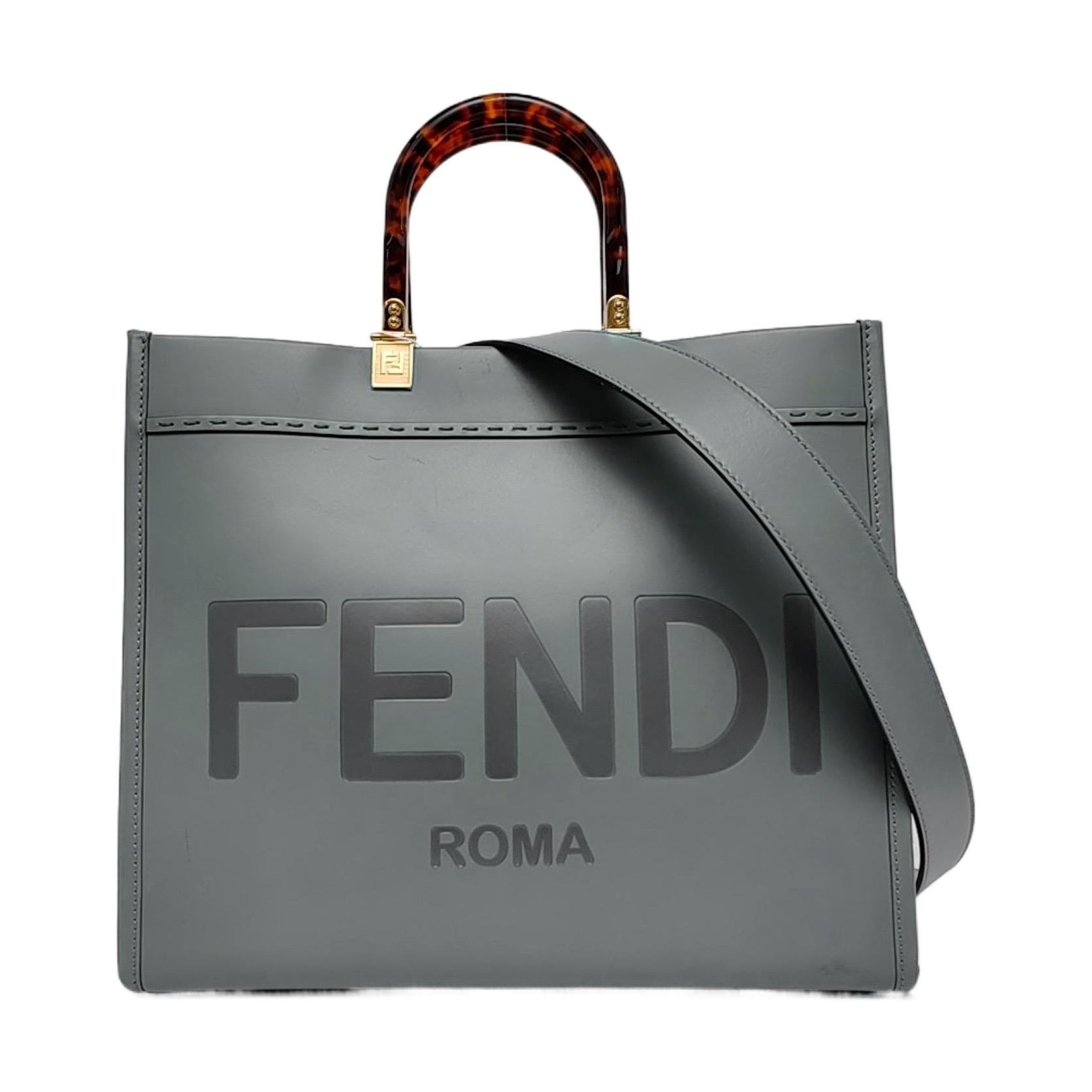 Fendi Sunshine Tote Medium Greyish Blue Top Handle Bag with Strap
