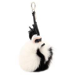 Fendi Super Karlito Pom Pom Bag Charm Fur with Leather Black, Neutral