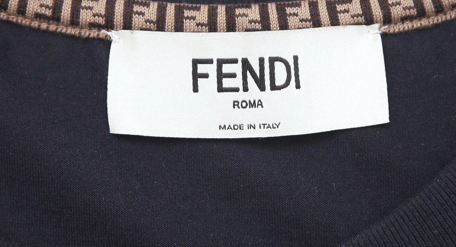 Women's FENDI T-Shirt Logo Top Blouse Cropped Navy Blue Velvet Crew Short Sleeve Sz XS For Sale