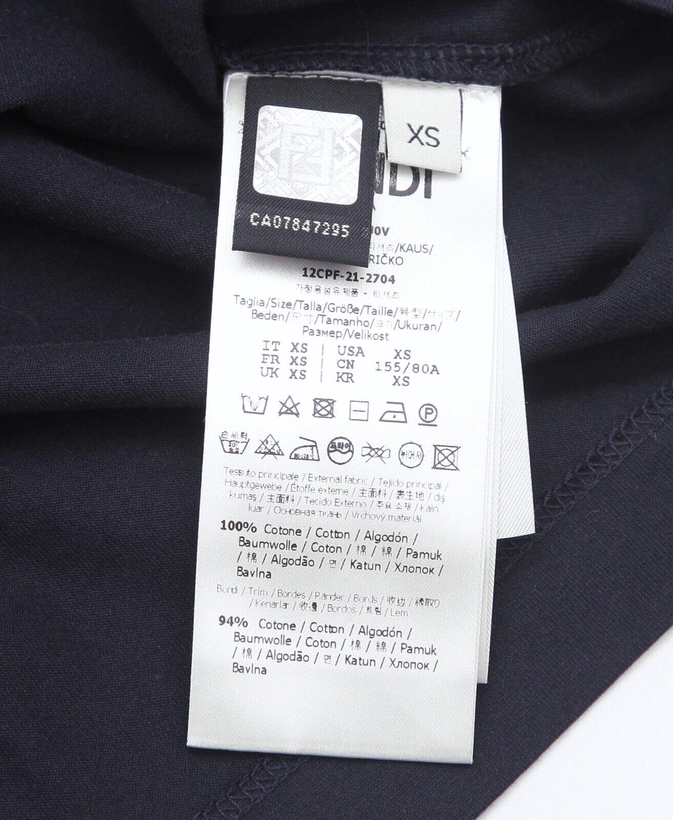 FENDI T-Shirt Logo Top Blouse Cropped Navy Blue Velvet Crew Short Sleeve Sz XS For Sale 1