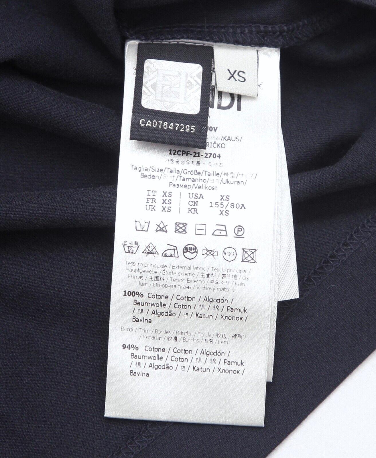 Women's FENDI Top T-Shirt Logo Blouse Cropped Navy Blue Velvet Crew Short Sleeve Sz XS For Sale