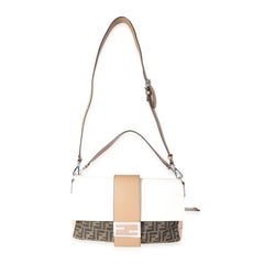 Fendi Tabacco Brown & Creme Zucca and Pequin Canvas & Suede Convertible Baguette