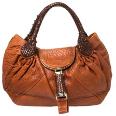Fendi Tan/Braun Nappa strukturiertes Leder Spy Hobo