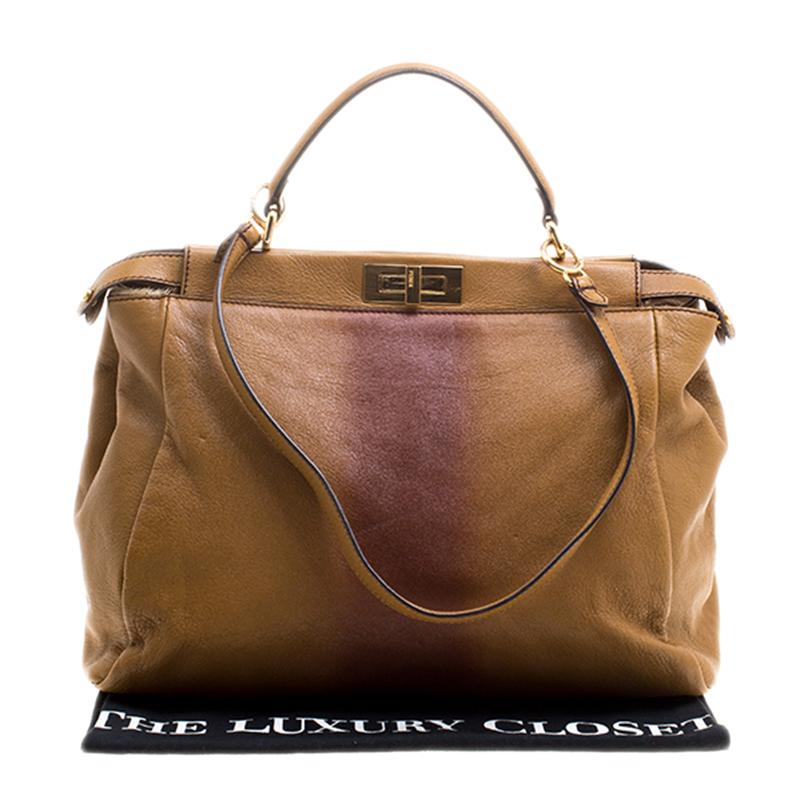 Fendi Tan/Brown Ombre Leather with Calfhair Lining Large Peekaboo Top Handle Bag 9