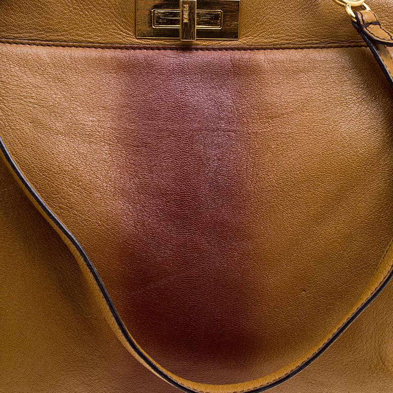 Fendi Tan/Brown Ombre Leather with Calfhair Lining Large Peekaboo Top Handle Bag 1