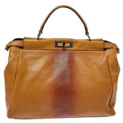 Fendi Tan/Brown Ombre Leather with Calfhair Lining Large Peekaboo Top Handle Bag