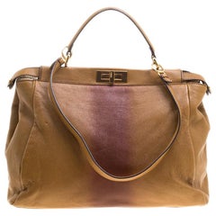 Fendi Tan/Brown Ombre Leather with Calfhair Lining Large Peekaboo Top Handle Bag