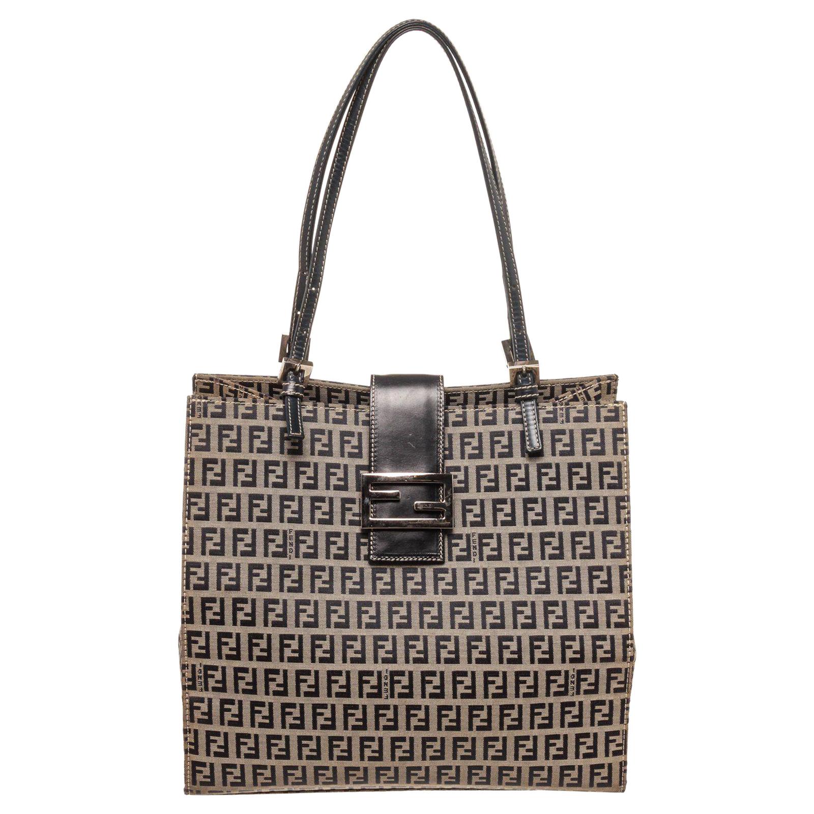 Fendi Tan Canvas Leather Zucca Tote Bag