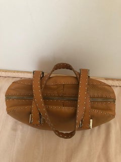 Fendi Tan Grain Leather Selleria Wide Top Stitch Handbag