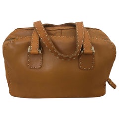 Fendi Tan Grain Leather Selleria Wide Top Stitch Handbag