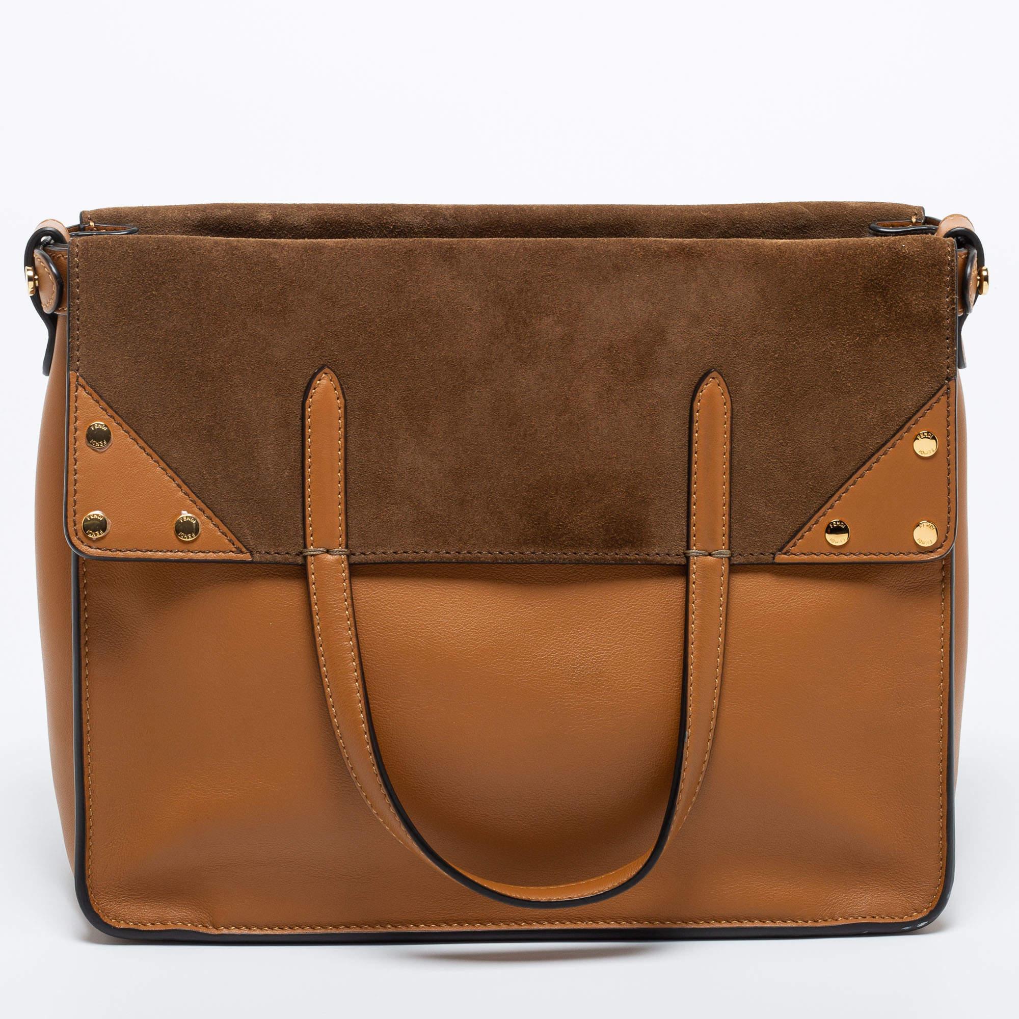 Fendi Tan Leather and Suede Flip Tote 6