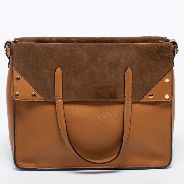 Fendi Tan Leather and Suede Flip Tote For Sale 7