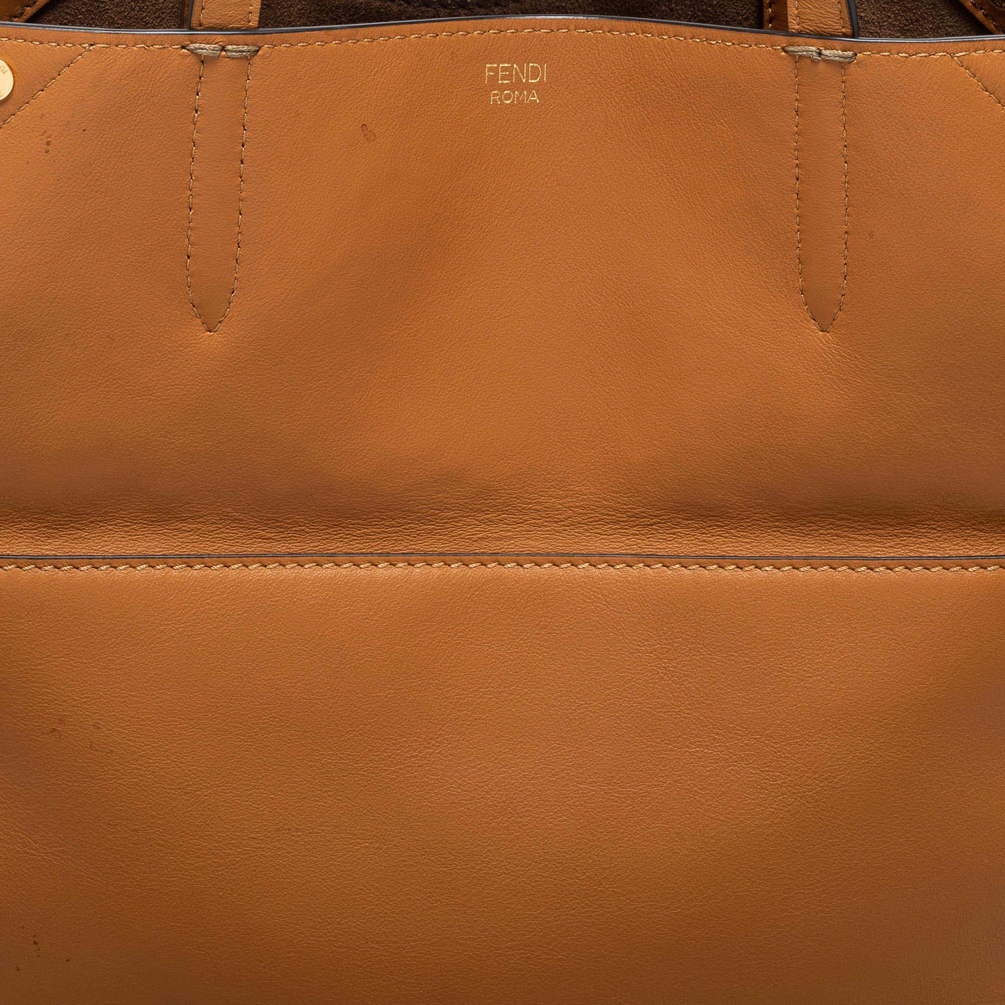 Fendi Tan Leather and Suede Flip Tote 2