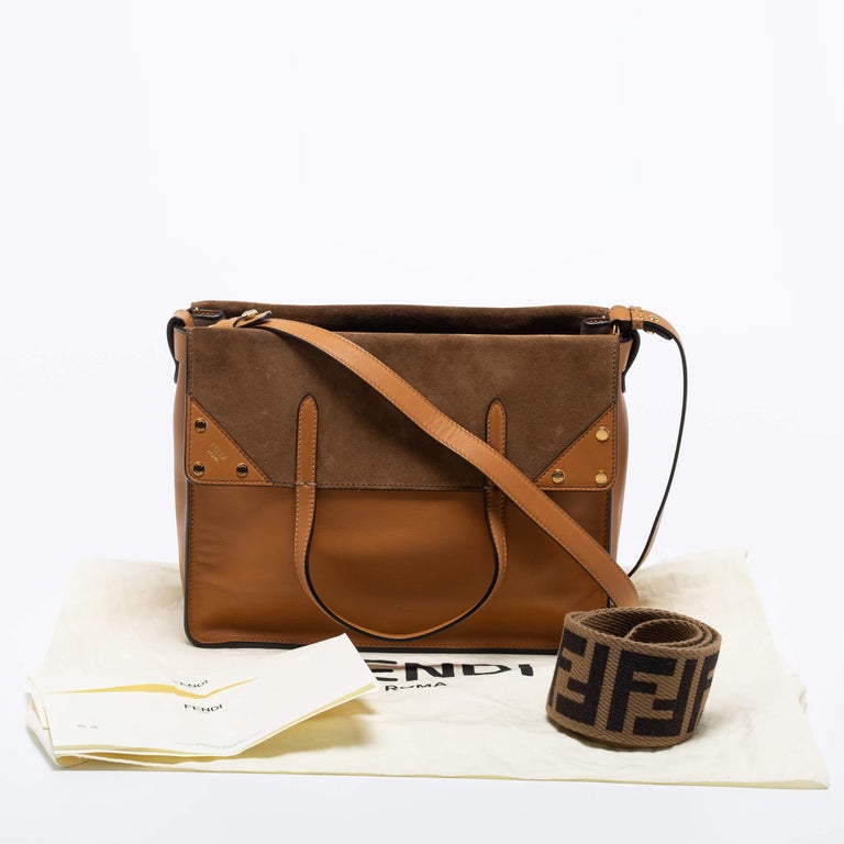 Fendi Tan Leather and Suede Flip Tote For Sale 4