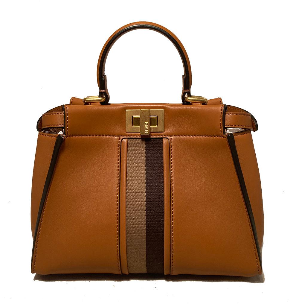 Fendi Peekaboo Mini aus hellbraunem Leder und Segeltuch mit Streifen im Zustand „Neu“ in Philadelphia, PA