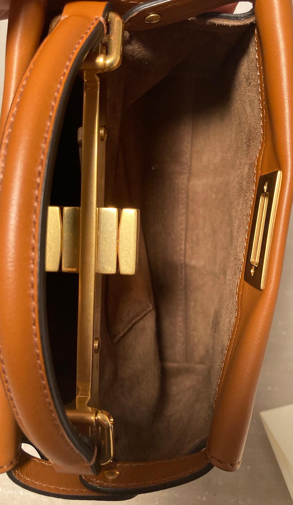 Fendi Peekaboo Mini aus hellbraunem Leder und Segeltuch mit Streifen 2