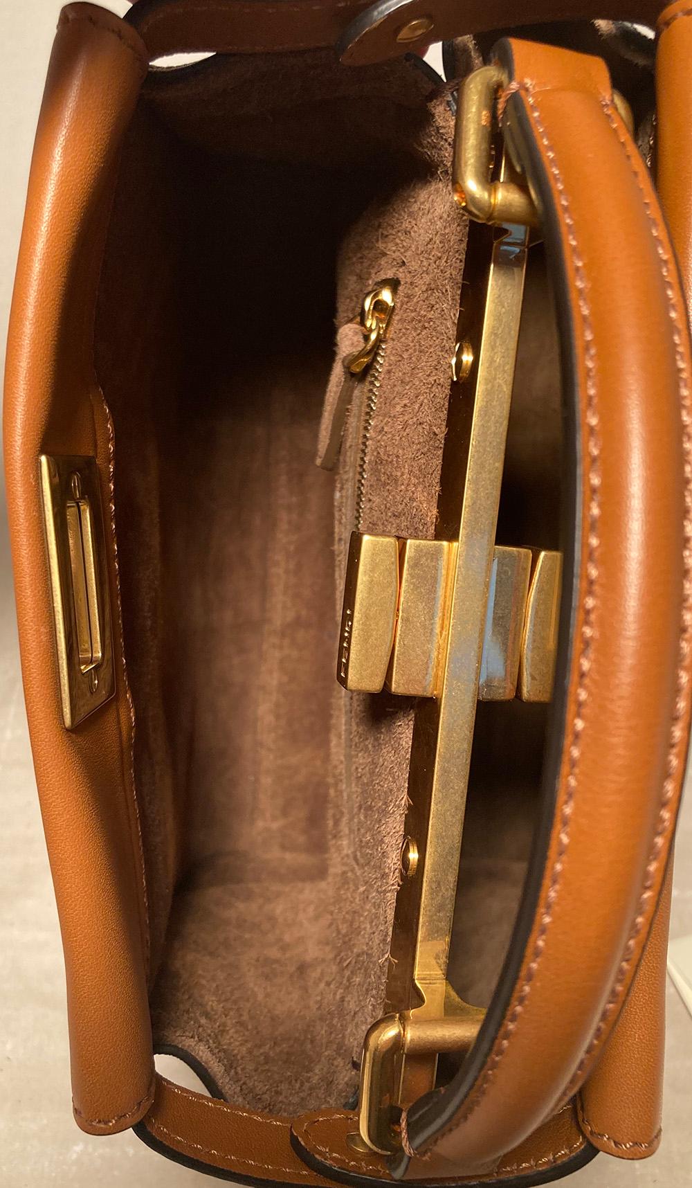 Fendi Peekaboo Mini aus hellbraunem Leder und Segeltuch mit Streifen 3