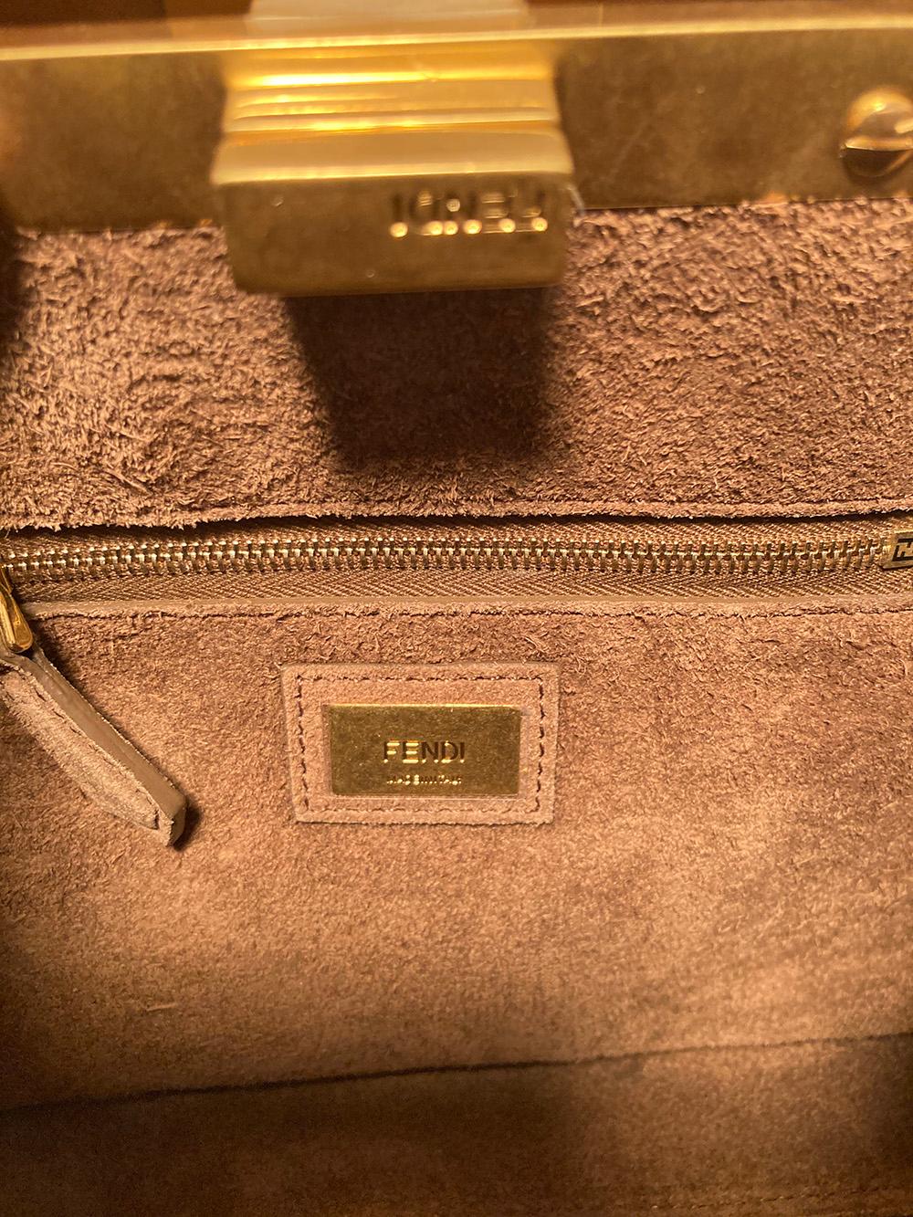 Fendi Peekaboo Mini aus hellbraunem Leder und Segeltuch mit Streifen 4