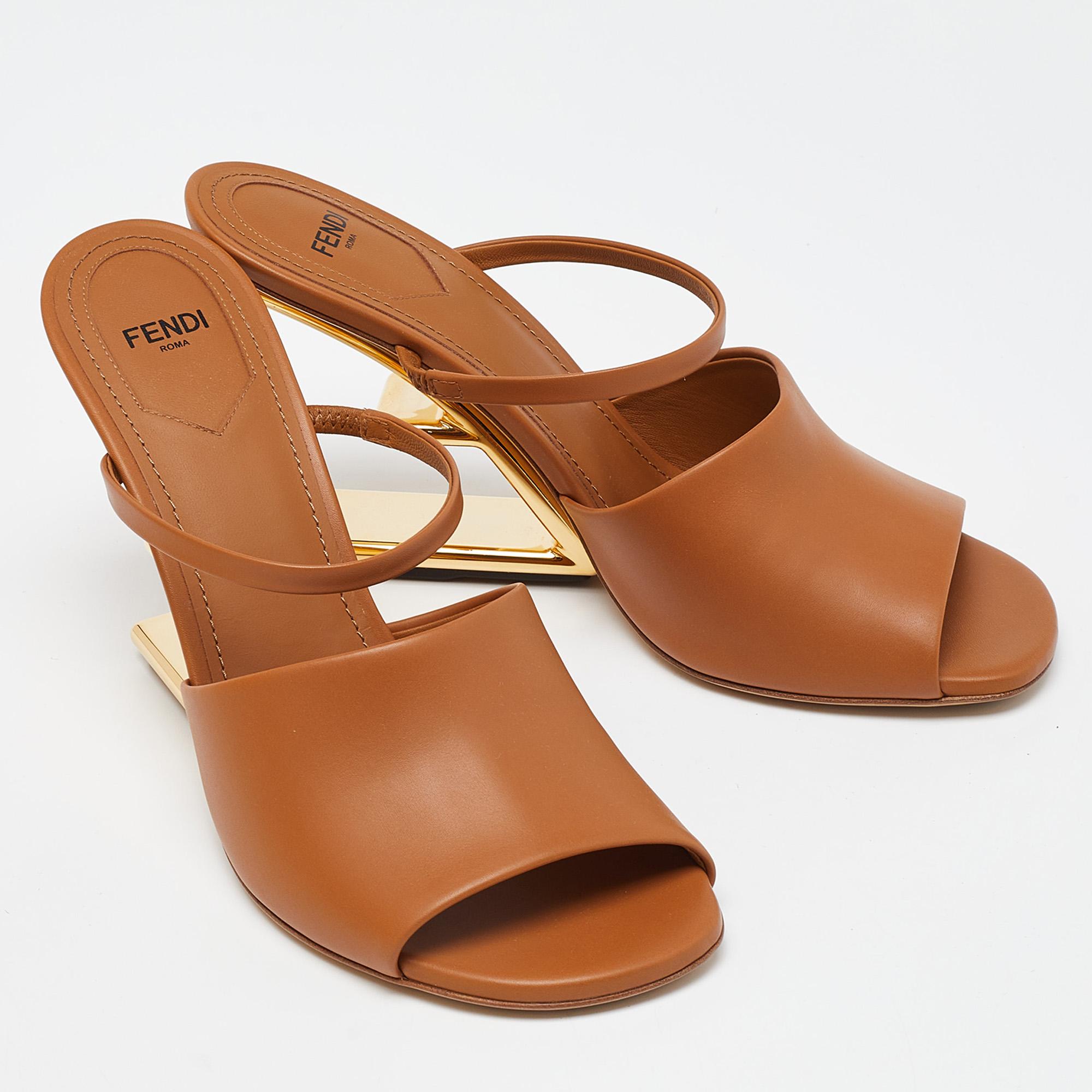 Women's Fendi Tan Leather First Heel Mules Size 40