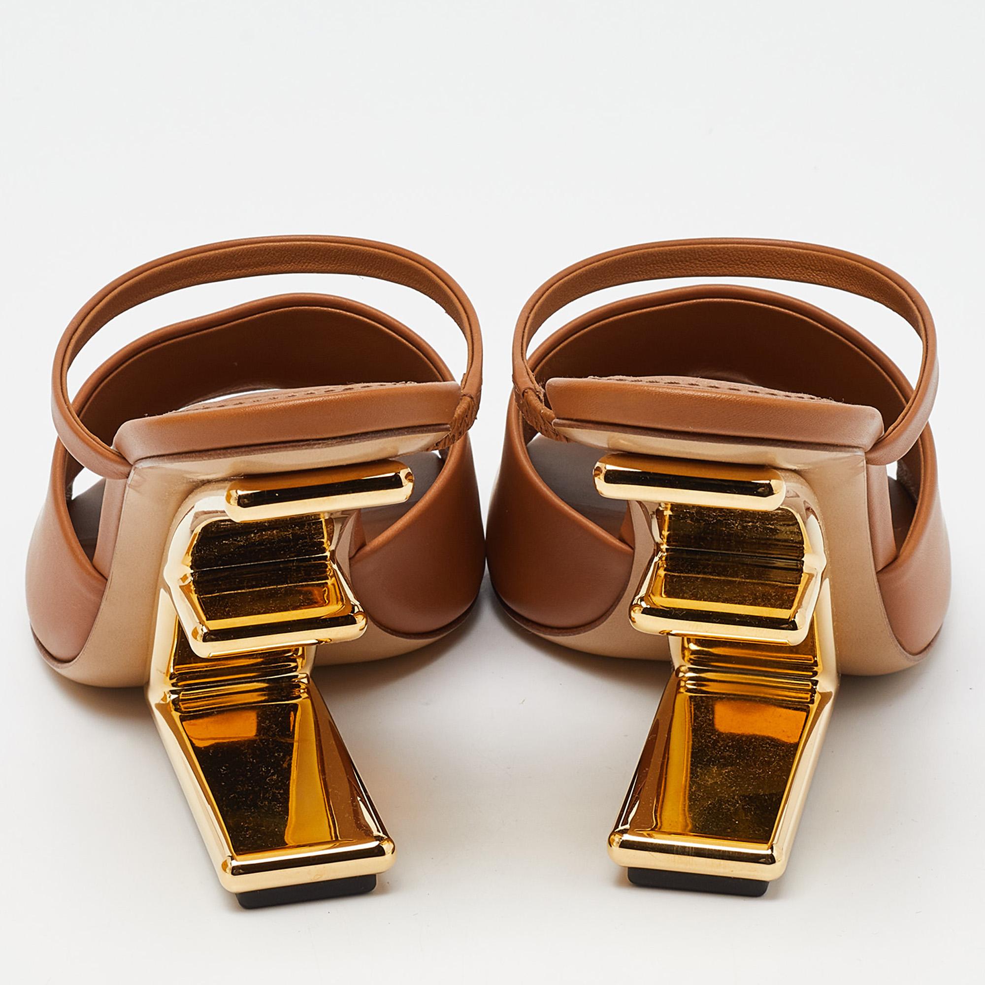 Fendi Tan Leather First Heel Mules Size 40 1