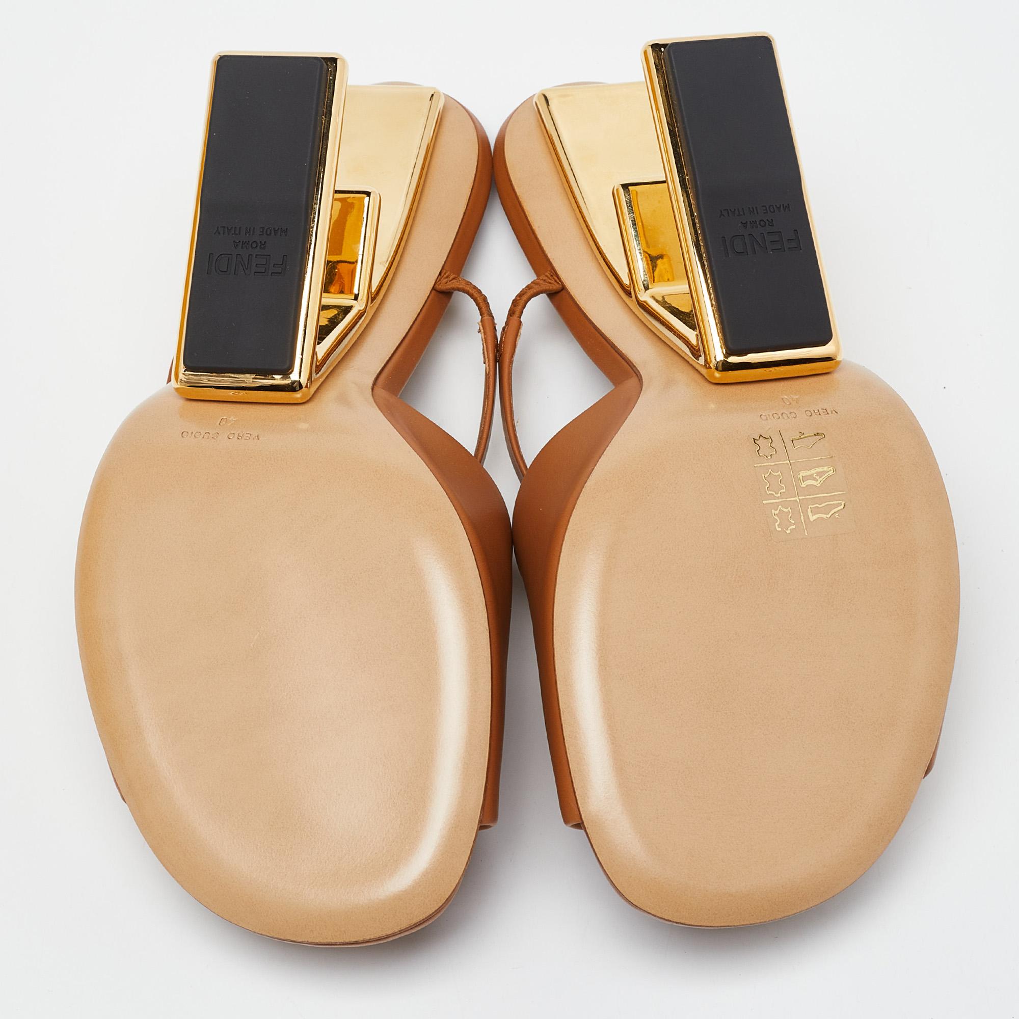 Fendi Tan Leather First Heel Mules Size 40 2