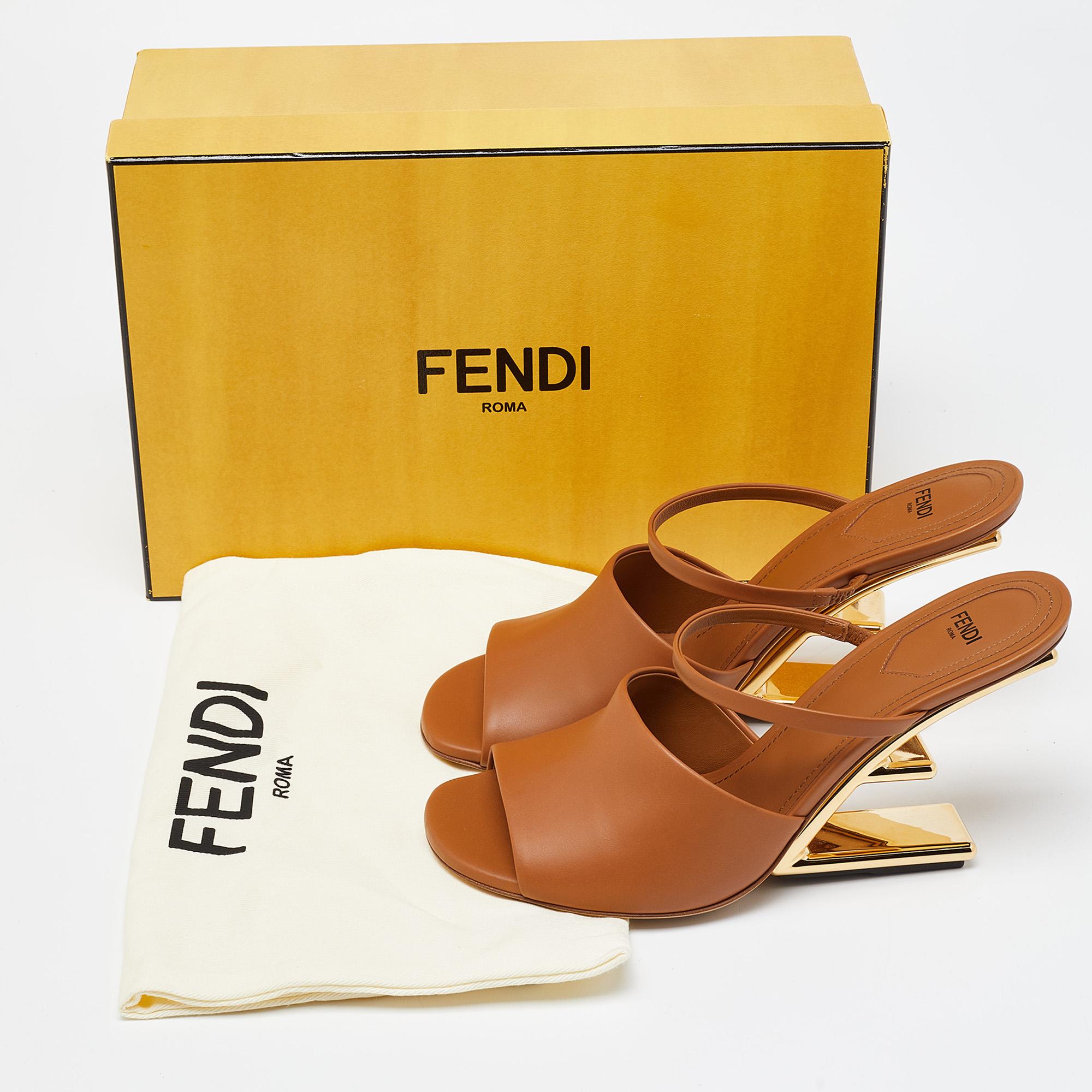 Fendi Tan Leather First Heel Mules Size 40 5